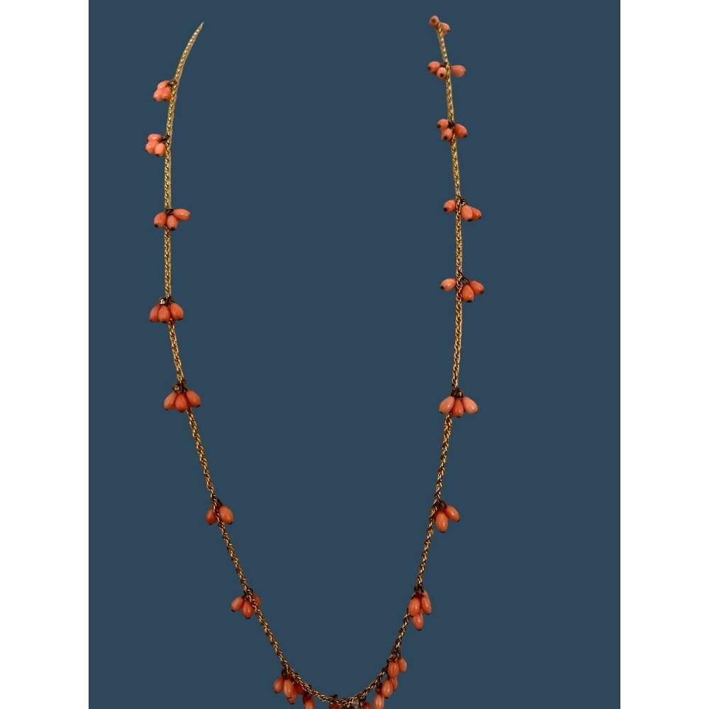 Kenneth Jay Lane Vintage Goldtone Necklace Peach Colored Beads 36” Total Length